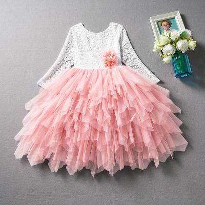 China Viable Kids Girls Lace Up Dress Tutu Tulle Party American Styles Long Sleeve Soft Wedding Casual Party Birthday Dresses Pink Purple for sale