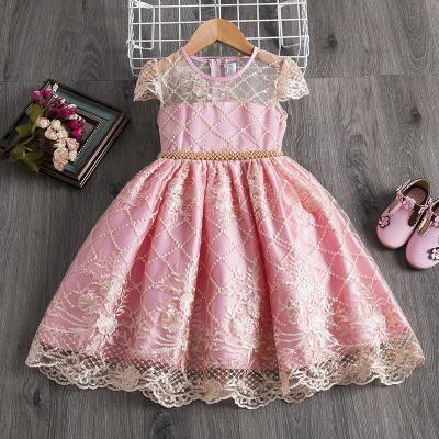 China Viable Kids Girls Dress Hat Sheath Pink Embroidery A Line Formal Princess High Quality Wedding Birthday Party Kids Clothing for sale