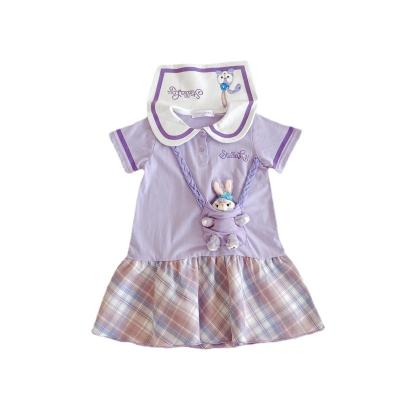 China Viable Kids Girls Dress Collar Plaid Patchwork Purple College Sailor Navy Stellalou Preppy Kids Toddler Dresses Size 150 for sale