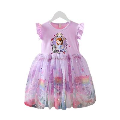 China 2021 New Viable Summer Girls Dress Sophia Cartoon Crown Print Tutu Tulle Birthday Party Wedding Kids Toddler Formal Outfit for sale