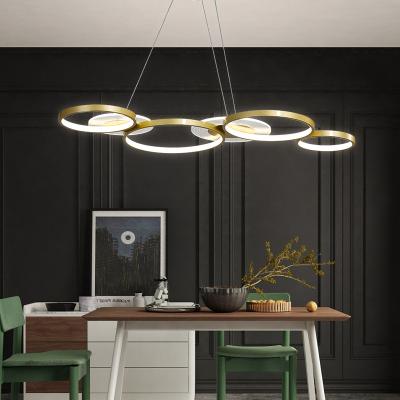 China MEEROSEE Modern Circle Link Pendant Lighting For Kitchen Lights Acrylic Desk Led Gold Modern Metal Chinese Light Fixture MD87195 for sale