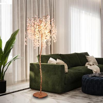 China Modern Corner Copper Clear Glass Floor Lamp Brass Gold Nordic Meerosee Standing Lamps For Living Room Decorative MD86923 for sale