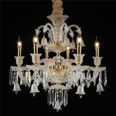 China Modern Retro Meerosee Gold and Clear Glass Relief Arms Rings K9 Crystal Chandeliers Lights Lamp MD87122 High Quality Lighting Fancy for sale