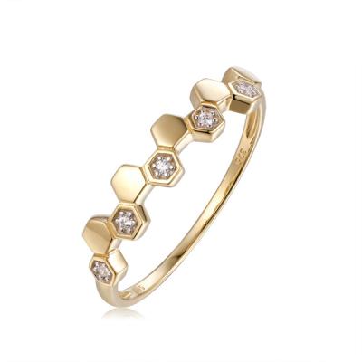 China Trendy Wedding 9K 10K 14K 18K 24K Gold Circle Hexagon Diamond Ring For Women Fashion Mossianite for sale