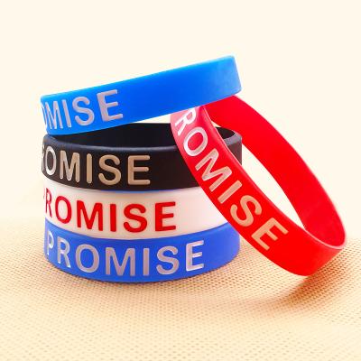 China Simplicity Letter Belief Fashion Couples Basketball Sports Wristband Silicone Rubber Concave Inscription English Bracelet for sale