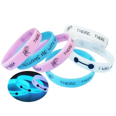 China White Luminous Silicone Silicone Wristband I'll Be With You Luminous Silk Screen Couples Wrist Strap for sale