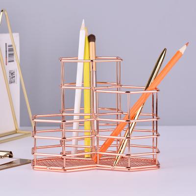 China The other hexagonal combination pen holder, iron art gold memory tube, hexagonal table top, storage tidy basket for sale