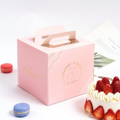 China Reused Logo Eco Friendly Disposable Kraft Cake Materials Large Size Bakery Custom Paper Food Packaging Box Portable Cake Box With Window Handle for sale