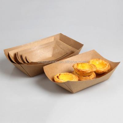 China Biodegradable Disposable Fruit Food Paper Boat Paperboard Tray Oil Proof Fast Food Disposable Kraft Paper Boat Brown for sale