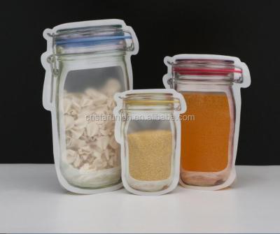 China Wholesale Recyclable Customize Self Sealing Mason Jar Food Storage Pouch Zipper Top Bag Printed Clear Plastic Stand Up Shaped Food Bag for sale