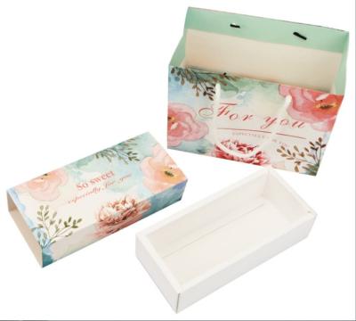 China Wholesale Customized Materials 350g Macarons Food Dessert Paper Box Recycled Gift Box Packaging Box With Tote Bag for sale