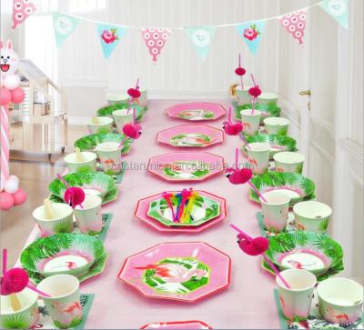 China INS Flamingo Theme Baby Lady Paper Birthday Party Decorations Table Set Disposable Paper Tableware Sets Paper Cup Napkin Dish for sale