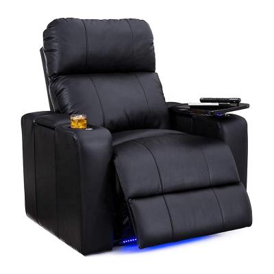 China Modern Black Leather Single Seat Massage Electricity Recliner Comfortable Chair Home Theater Sofa With Cup Holder for sale