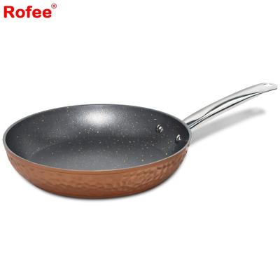 China Durable Stainless Steel Handle Hammered Non Aluminum Stick With Forged Marble Coating Pan for sale