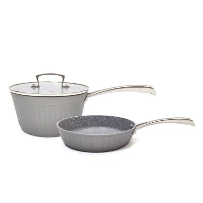 China Soup Pot Non-Stick Granite Coating Saucepan Saucepan and Fry Pot Non-Stick Marble Cookware Sets for sale