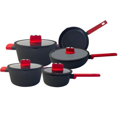 China Sustainable hot sale forged aluminum handle soft induction non-stick cookware sets for sale