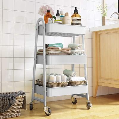 China Metal Home Trolley Cart Rack 3 Tiers Kitchen Fruit Storage Vegetable Rack Stored With Wheels for sale