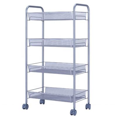 China Home Rolling Storage 4 Tiers Metal Trolley Metal Cart Kitchen Storage Universal Universal Home Trolley for sale