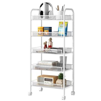 China 5 Tier Mesh Wire Utility Rolling Cart Kitchen Storage Rolling Cart Organizer Home Metal Basket Storage Cart with Wheels for sale