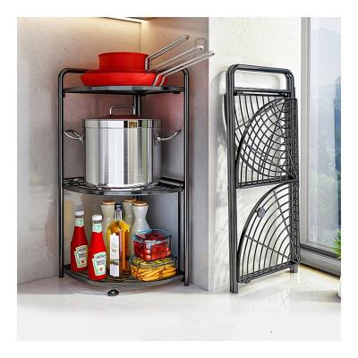 China Multi-Layer Floor Standing Kitchen Pot Rack Foldable Metal Household Foldable Corner Shelf for sale