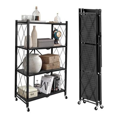 China Corrosion Protection 3/4/5 Layer Living Room Bedroom Mobile Folding Storage Rack With Wheel for sale