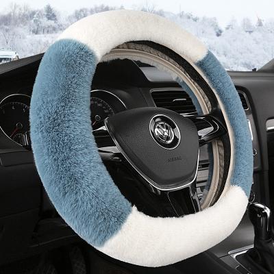 China 36cm/38cm/40cm Amazon grily sales promotion cute warm fluffy fur car soft stitching steering wheel cover for woman for sale