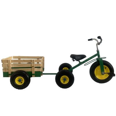 China Cheap Kids Outdoor Toy All Terrain Tricycle Trailer Carts Combo Kids Pedal Steel Frame Ride On Tricycle Cart Set for sale