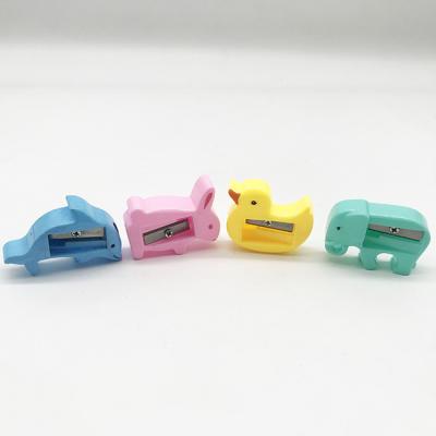 China PS+metal Cartoon Mini Single Hole Plastic Assorted Color Cutter Knife Duck Rabbit Shaped Pencil Sharpener for sale