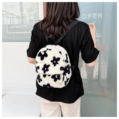 China Cute Fluffy Softback Japanese Style Girls Small Kids Backpack Customized Plush Flower Pattern Fur School Bag for sale