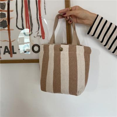 China Embroidery Straps Wholesale Korean CIA Style Striped Small Canvas Pocket Student Shopping Organic Lunch Promotional Custom Handbag for sale