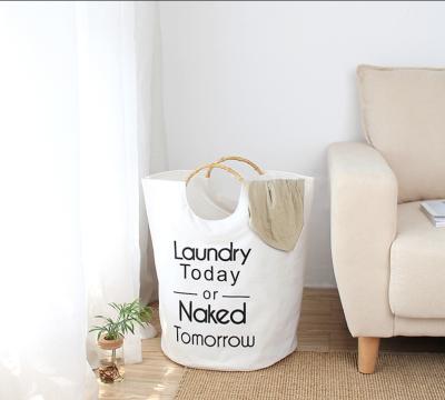 China Bamboo Handle Nordic Style Customize Promotional Reusable Bag Extra Reusable High Quality Household Laundry Storage Waterproof Folding Jute Basket for sale