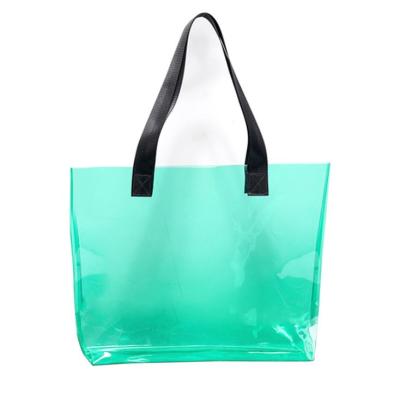 China Fashion Custom Promotional Clear Wholesale Women Handbag PVC Softback Vinyl Beach Tote Waterproof Garment Shopping Bag for sale