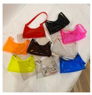 China Embroidery Straps New Arrival Summer Beach Waterproof Transparent Jelly PVC Portable Armpit Purse for sale