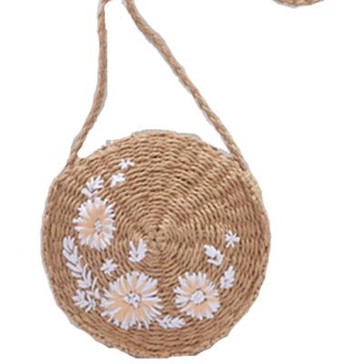 China 2020 Hot Selling Handwoven Embroidered Round Softback Straw Beach Bag Lady Handbag for sale