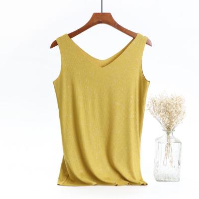 China Fashion QUICK DRY Office Leisure Slim V-Neckline Knitted Ladies Invest Camisole Soft Sooth Closed-Fitting Basic Crop Tops for sale