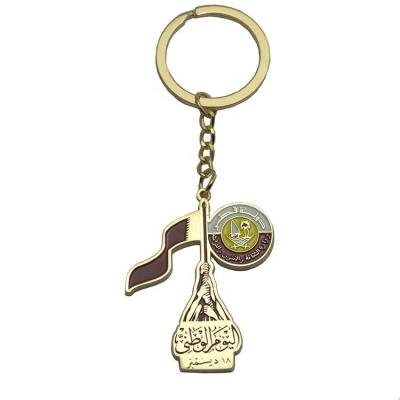 China Custom Matt Gold Qatar Metal Key Chain, Qatar National Day Key Chain for sale