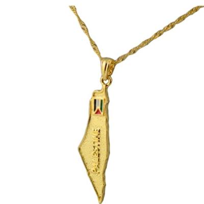 China Cute Custom Gold Plated Color Palestine Map Flag Necklace for sale