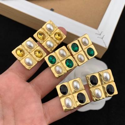 China High Quality Square Colored Pearl Earrings Stone Earing Circle Natural Pearl Circle Earrings Bling Earrings Wholesale FASHIONABLE for sale