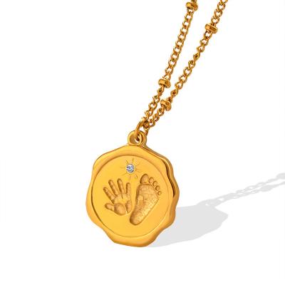 China Best Selling FASHIONABLE Palmprint Footprint Zircon Inlaid Lovely Irregular Pendant Necklace Kids Necklace for sale