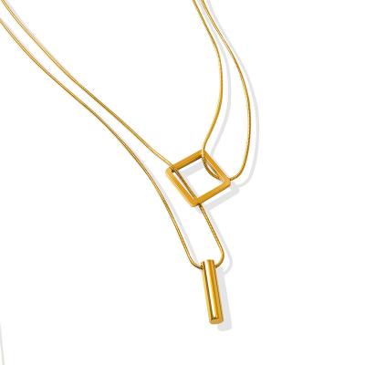 China 2022 fashion new summer style square band double layer lap cross collar necklace jewelry FASHIONABLE necklace for sale