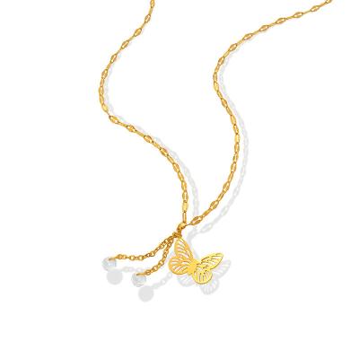 China 2022 Fashion Women's Designer Necklace Butterfly Necklace Fashionable Zircon Pastoral Pendant Necklace Tassel Butterfly Style Candy Jewelry for sale