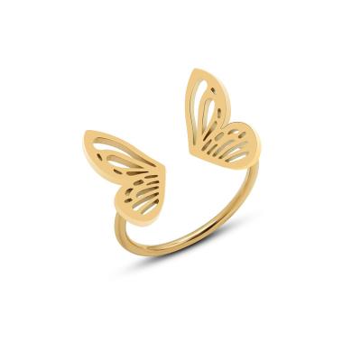 China 2022 TRENDY hollow butterfly Ring Open Ring Titanium Steel 18k gold rings jewelry women new style for sale