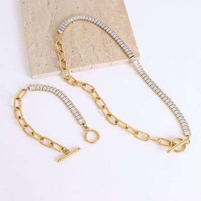 China European FASHIONABLE New Style Exaggerated Design Women Bracelet Necklace Asymmetric Short Chain Titanium Steel Set for sale