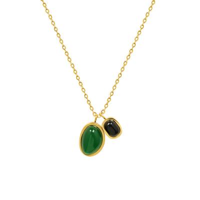 China Fashion Trendy Green Irregular Pendant Women's Elegant Jewelry 18k Gold Titanium Steel 18k Gold Necklace And Earring Sets for sale