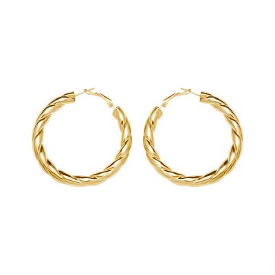 China 2021 TRENDARY Dimensional Geometric Button Pattern Cavity 18K Gold Plated Korean Fashion Design True Titanium Steel Stud Earrings for sale