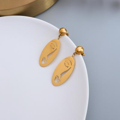 China 2021 Trendy Luxury Art Line Human Face 18k Gold Plated Ladies Earrings Korea Fashion Trend Design High for sale