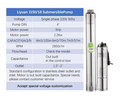 China Developing World Water Solutions J150/18 Series Agriculture 3hp 2.2Kw 118m Motor Solar Submersible Water Pump ATA for sale