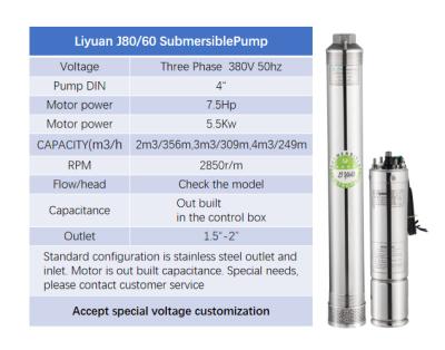 China Developing World Water Solutions Liyuan 4 Inch ATA Pump J80/60 Series 7.5hp 5.5Kw 381m Motor Three Phase Solar Submersible Water Pump for sale