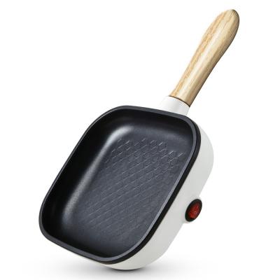 China Hotel Wooden Handle Small Electric Nonstick Frying Pan For Egg Sandwiches Mini Omelet Electric Pan for sale