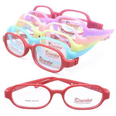 China Optical frame with clip on drop strap eyeglasses TR90 glass optical frame rectangle non-hinged temple elastic flexible environmental frame with elastic strap kids for sale